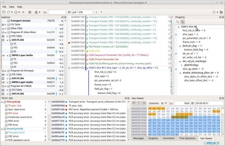 Stream Analyzer: 主屏幕 (Linux)