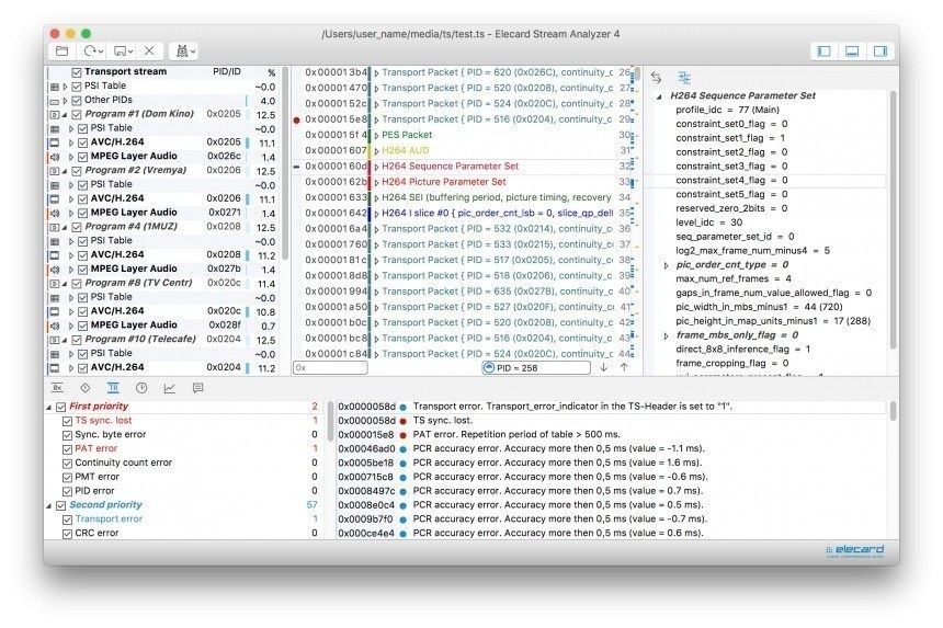Stream Analyzer: 主屏幕 (Mac OS)